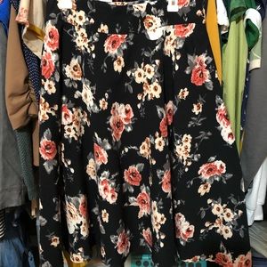 Unique Vintage black and floral circle skirt size XL